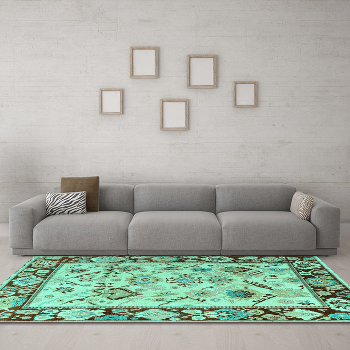 Machine Washable Abstract Turquoise Modern Area Rugs in a Living Room,, wshabs4332turq