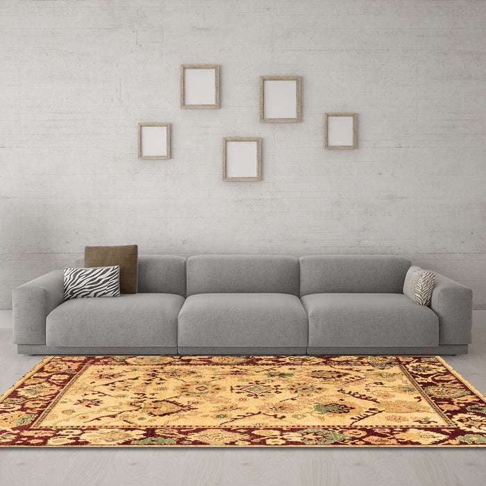 Machine Washable Abstract Brown Modern Rug in a Living Room,, wshabs4332brn