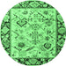 Round Machine Washable Abstract Emerald Green Modern Area Rugs, wshabs4332emgrn