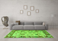 Machine Washable Abstract Green Modern Rug, wshabs4332grn