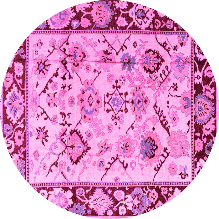 Round Machine Washable Abstract Pink Modern Rug, wshabs4332pnk