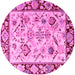 Round Machine Washable Abstract Pink Modern Rug, wshabs4332pnk