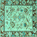 Square Machine Washable Abstract Turquoise Modern Area Rugs, wshabs4332turq