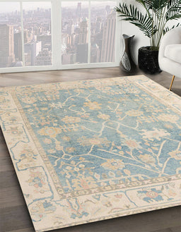 Abstract Sage Green Oriental Rug in Family Room, abs4333