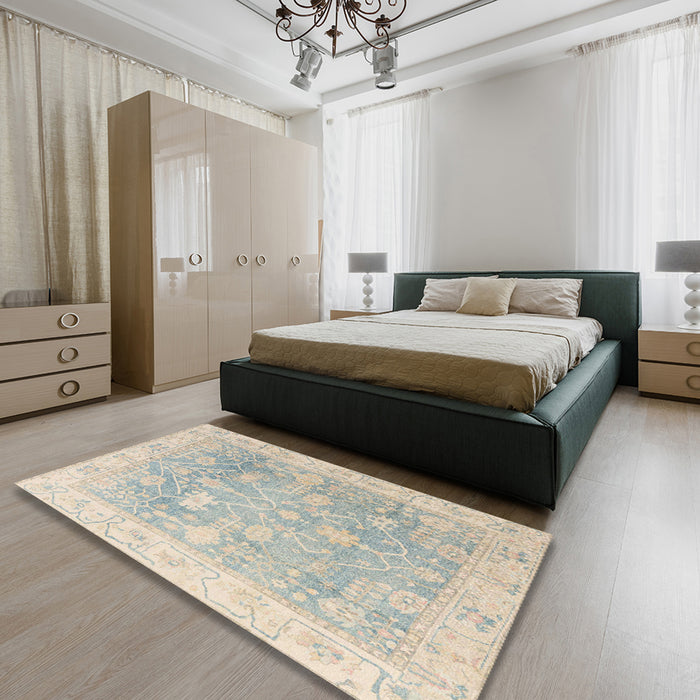 Abstract Sage Green Oriental Rug in a Bedroom, abs4333