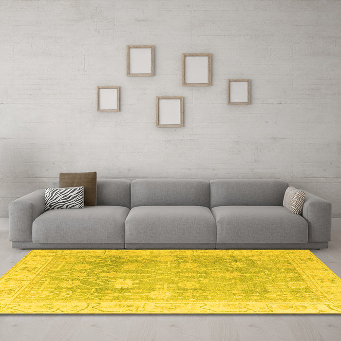 Machine Washable Oriental Yellow Traditional Rug in a Living Room, wshabs4333yw