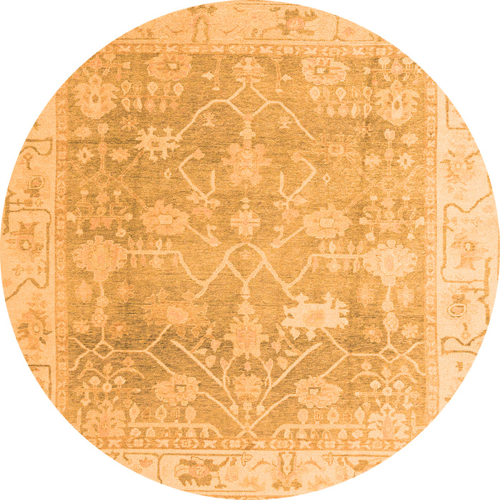 Round Machine Washable Oriental Orange Traditional Area Rugs, wshabs4333org