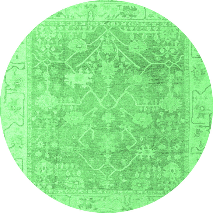 Round Machine Washable Oriental Emerald Green Traditional Area Rugs, wshabs4333emgrn