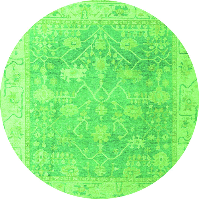 Round Machine Washable Oriental Green Traditional Area Rugs, wshabs4333grn
