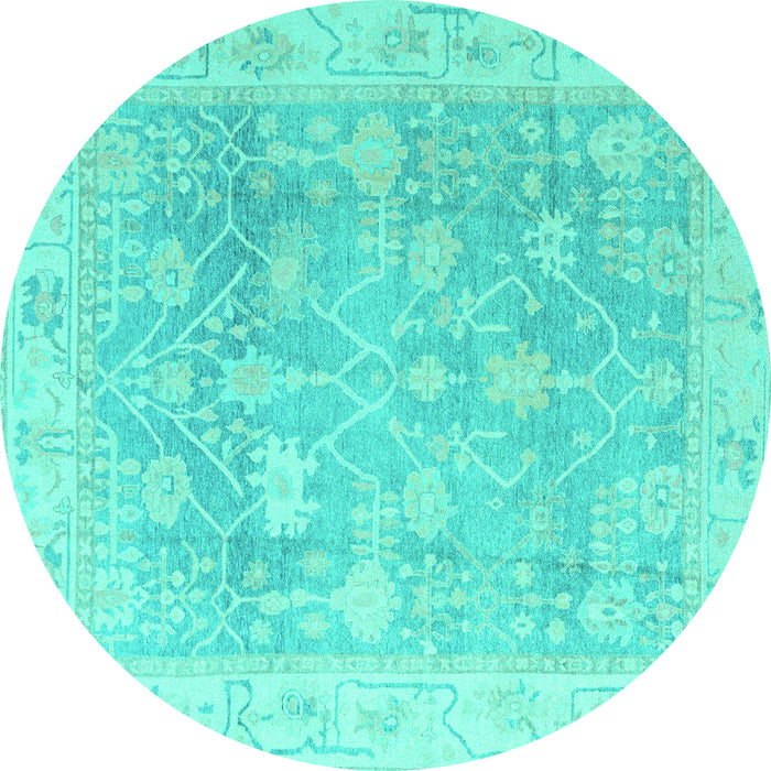 Round Oriental Turquoise Traditional Rug, abs4333turq