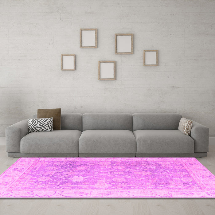 Machine Washable Oriental Pink Traditional Rug in a Living Room, wshabs4333pnk