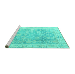 Sideview of Machine Washable Oriental Turquoise Traditional Area Rugs, wshabs4333turq