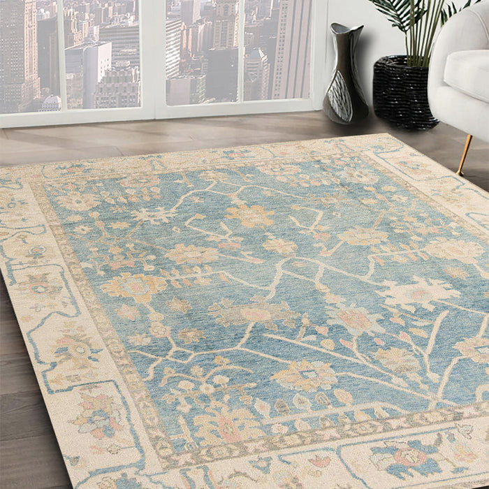 Abstract Sage Green Oriental Rug in Family Room, abs4333