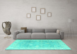 Machine Washable Oriental Turquoise Traditional Area Rugs in a Living Room,, wshabs4333turq