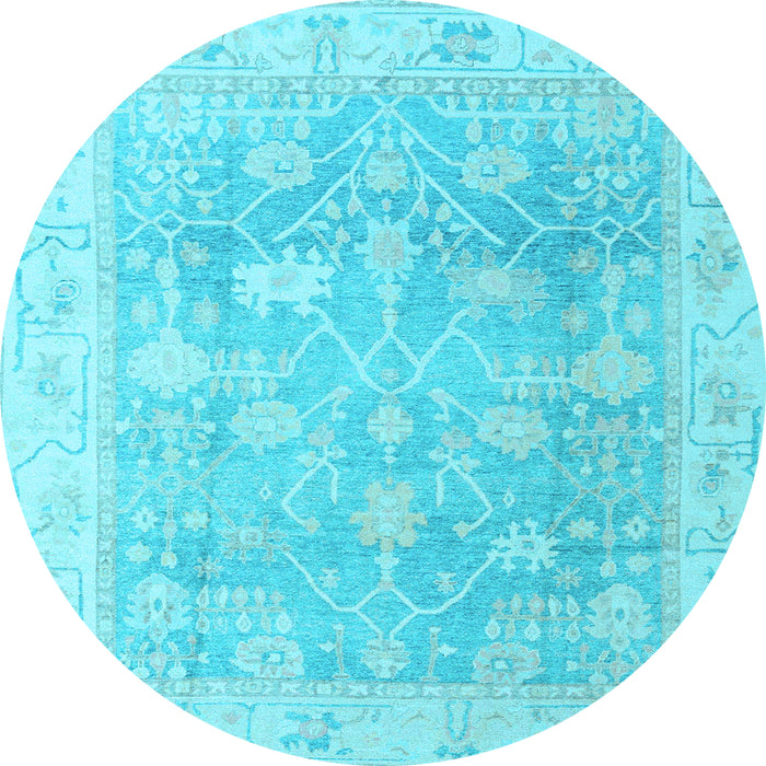 Round Machine Washable Oriental Light Blue Traditional Rug, wshabs4333lblu