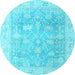 Round Machine Washable Oriental Light Blue Traditional Rug, wshabs4333lblu