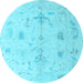 Round Machine Washable Oriental Light Blue Traditional Rug, wshabs4334lblu