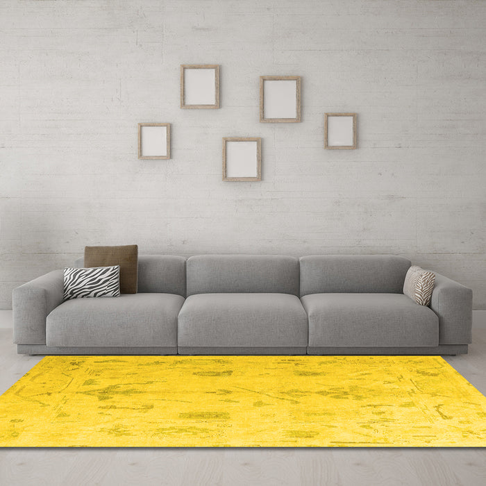 Machine Washable Oriental Yellow Traditional Rug in a Living Room, wshabs4334yw