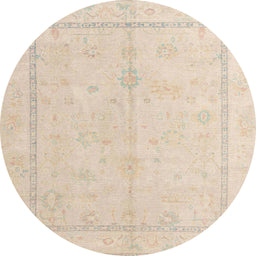 Round Abstract Navajo White Gold Oriental Rug, abs4335