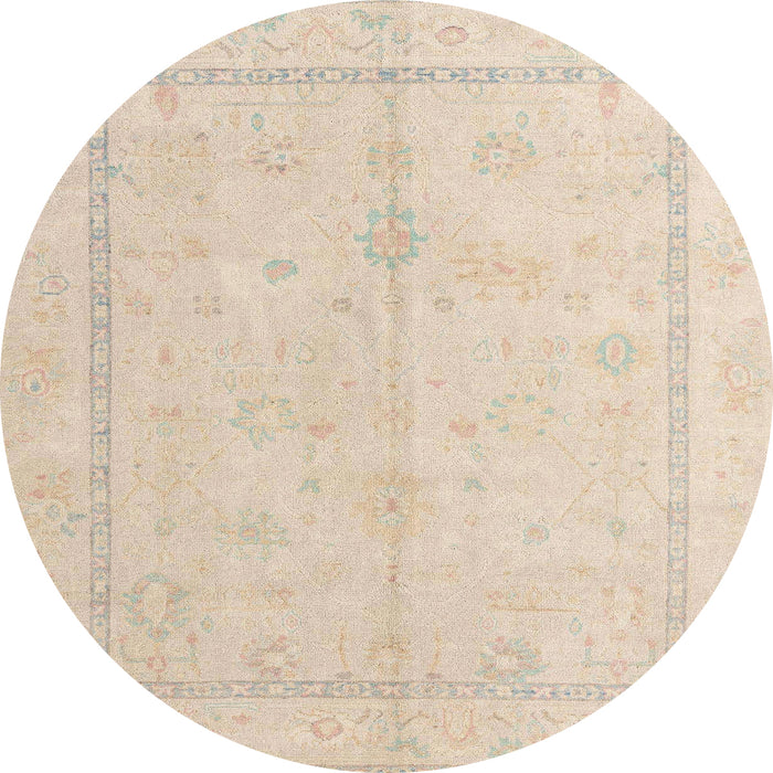 Round Abstract Navajo White Gold Oriental Rug, abs4335