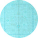 Round Oriental Light Blue Traditional Rug, abs4335lblu