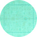 Round Oriental Turquoise Traditional Rug, abs4335turq