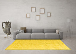 Machine Washable Oriental Yellow Traditional Rug in a Living Room, wshabs4335yw
