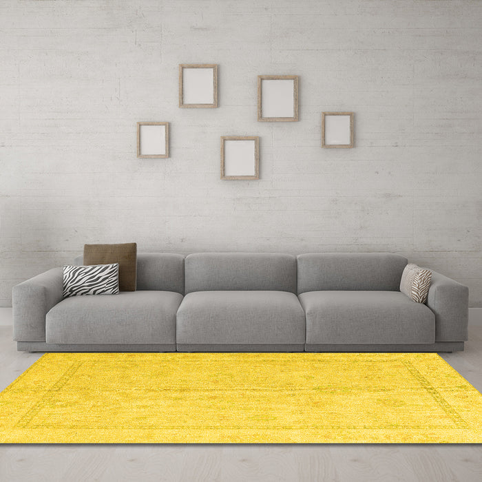 Machine Washable Oriental Yellow Traditional Rug in a Living Room, wshabs4335yw
