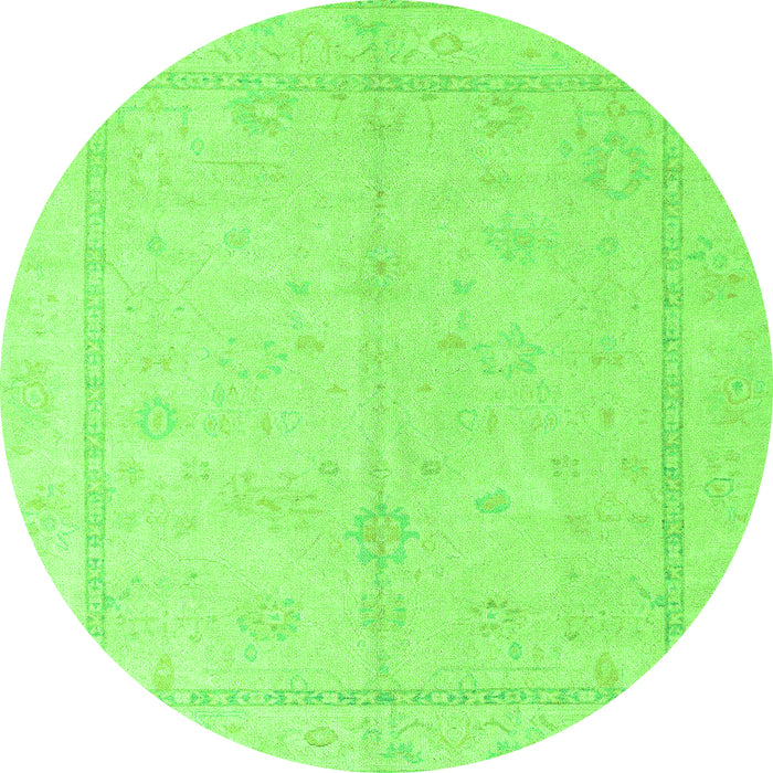 Round Machine Washable Oriental Green Traditional Area Rugs, wshabs4335grn