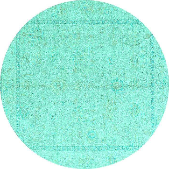 Round Machine Washable Oriental Turquoise Traditional Area Rugs, wshabs4335turq