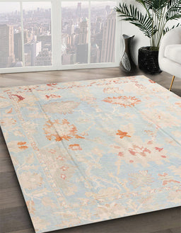 Abstract White Gold Oriental Rug in Family Room, abs4336