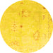 Round Machine Washable Oriental Yellow Traditional Rug, wshabs4336yw