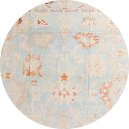 Round Abstract White Gold Oriental Rug, abs4336