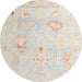 Round Abstract White Gold Oriental Rug, abs4336