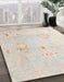 Abstract White Gold Oriental Rug in Family Room, abs4336