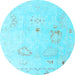 Round Oriental Light Blue Traditional Rug, abs4336lblu