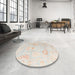 Round Abstract White Gold Oriental Rug in a Office, abs4336