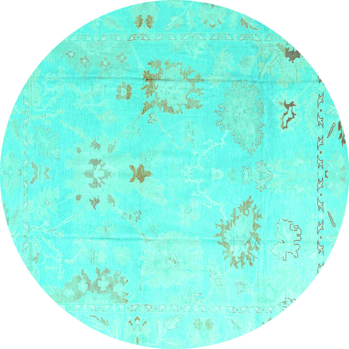 Round Machine Washable Oriental Turquoise Traditional Area Rugs, wshabs4336turq