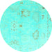 Round Machine Washable Oriental Turquoise Traditional Area Rugs, wshabs4336turq