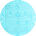 Round Oriental Light Blue Traditional Rug, abs4337lblu