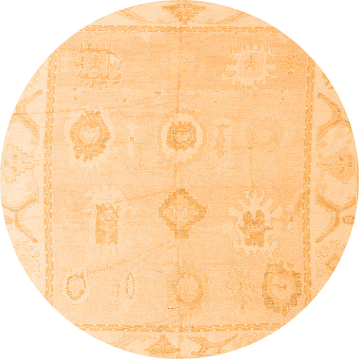 Round Machine Washable Oriental Orange Traditional Area Rugs, wshabs4337org