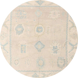 Round Abstract Wheat Beige Oriental Rug, abs4337