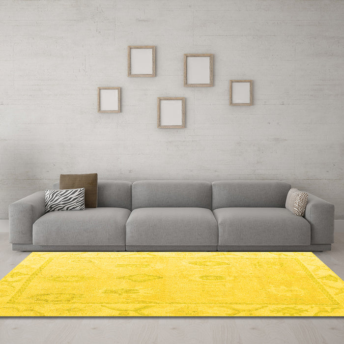 Machine Washable Oriental Yellow Traditional Rug in a Living Room, wshabs4337yw