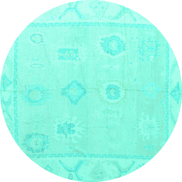Round Oriental Turquoise Traditional Rug, abs4337turq