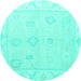 Round Oriental Turquoise Traditional Rug, abs4337turq