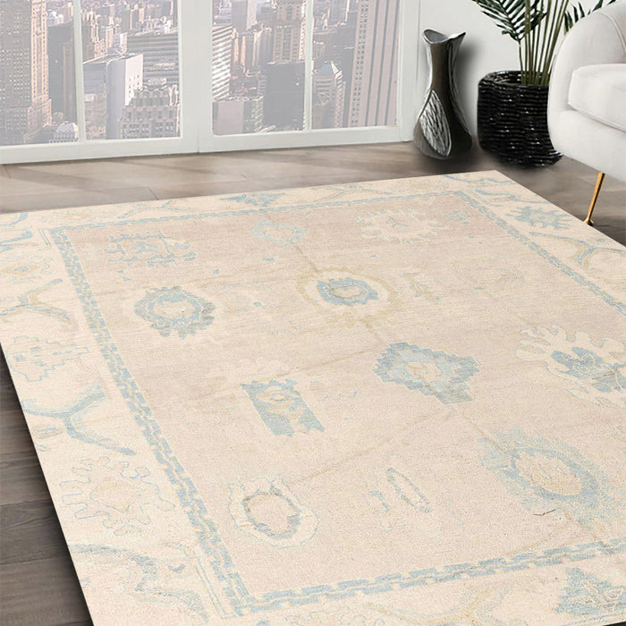 Machine Washable Abstract Wheat Beige Rug in a Family Room, wshabs4337