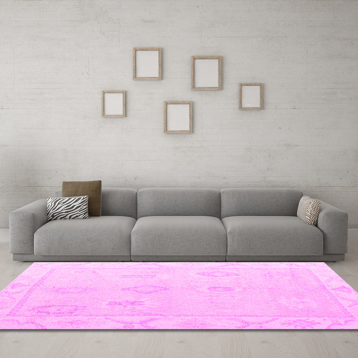 Machine Washable Oriental Pink Traditional Rug in a Living Room, wshabs4337pnk