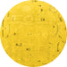 Round Machine Washable Oriental Yellow Traditional Rug, wshabs4338yw