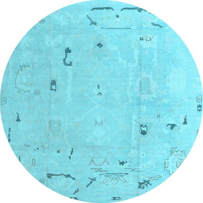 Round Oriental Light Blue Traditional Rug, abs4338lblu