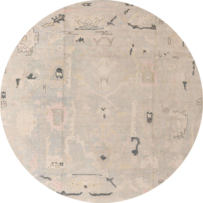 Round Abstract Tan Brown Oriental Rug, abs4338